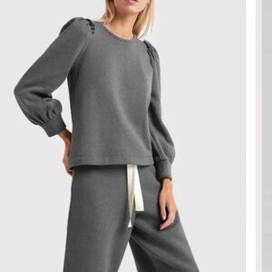 G. Label by Goop Torres Puff Sleeve Pullover Sweatshirt  Gray M